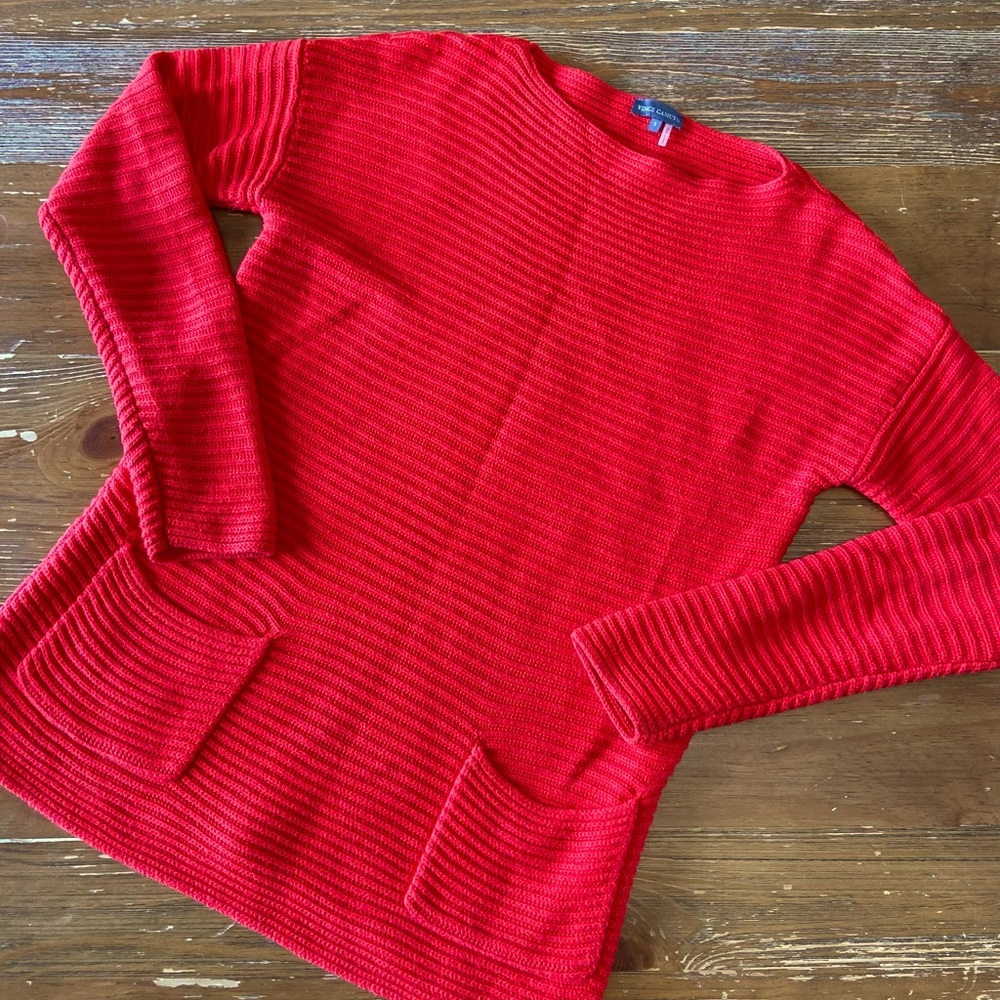 Vince Camuto Red Crewneck Sweater with Front Pockets Size Small